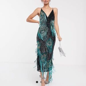 ASOS EDITION Cami Midi Dress with Floral Fringe